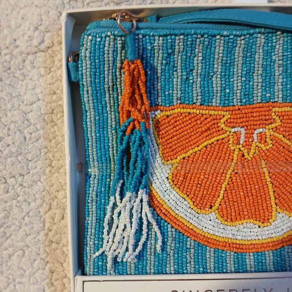 Sincerely Jules Women's Beaded Orange Slice Striped Wristlet - Picture 2 of 6